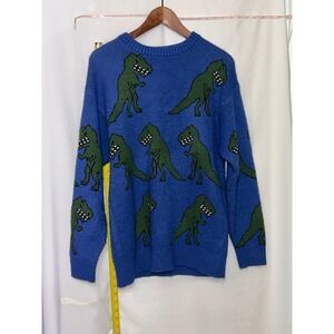 Forever 21 Blue Dinosaur Graphic Knit Sweater‎ Women's Size S